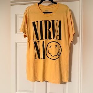NIRVANA Black Logo Smile Face Tee in Yellow